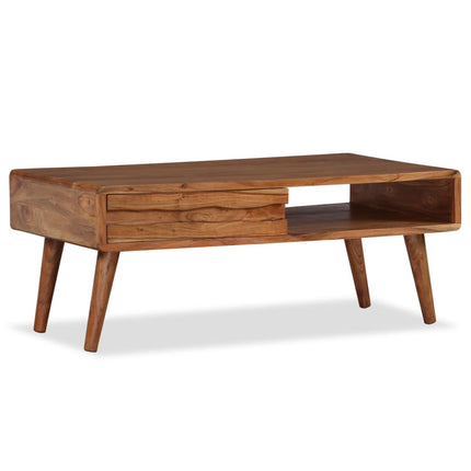 Table Basse Bois Massif Avec Tiroir Sculpté 100X50X40 Cm