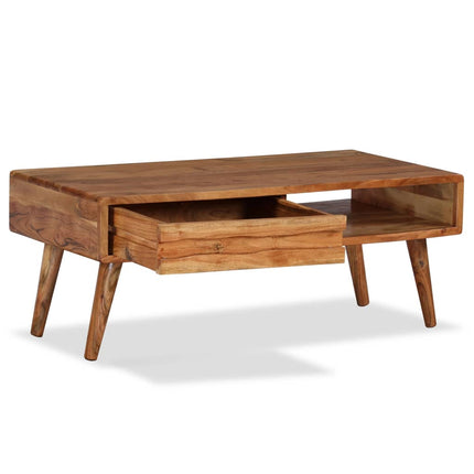 Table Basse Bois Massif Avec Tiroir Sculpté 100X50X40 Cm