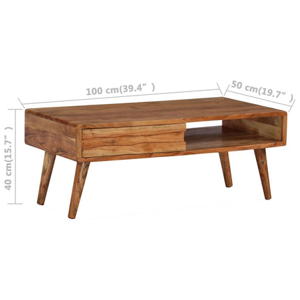 Table Basse Bois Massif Avec Tiroir Sculpté 100X50X40 Cm