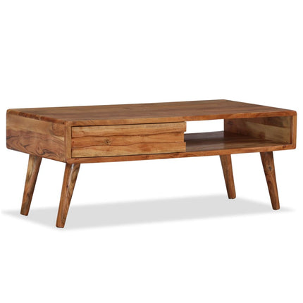Table Basse Bois Massif Avec Tiroir Sculpté 100X50X40 Cm