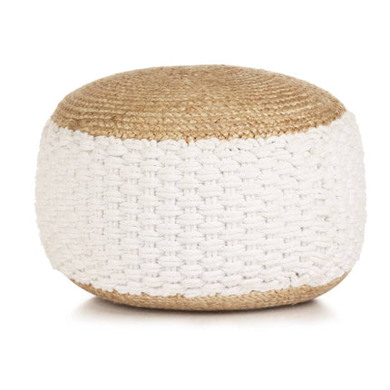 Pouf Tissé/Tricoté Jute Coton 50 X 35 Cm Blanc