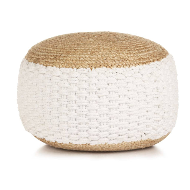 Pouf Tissé/Tricoté Jute Coton 50 X 35 Cm Blanc