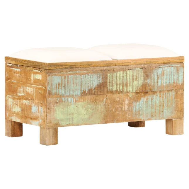 Banc De Rangement Bois Massif Recyclé 80 X 40 X 40 Cm