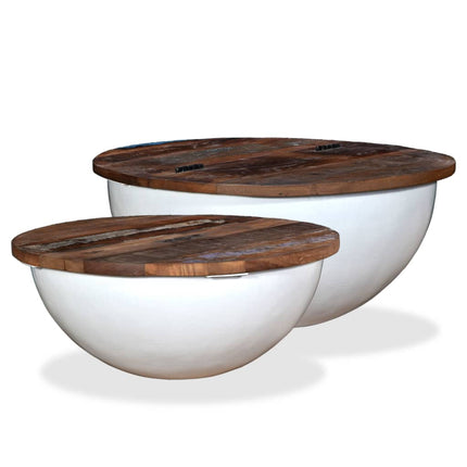 Table Basse Forme De Bol Avec Base En Acier Bois Recyclé