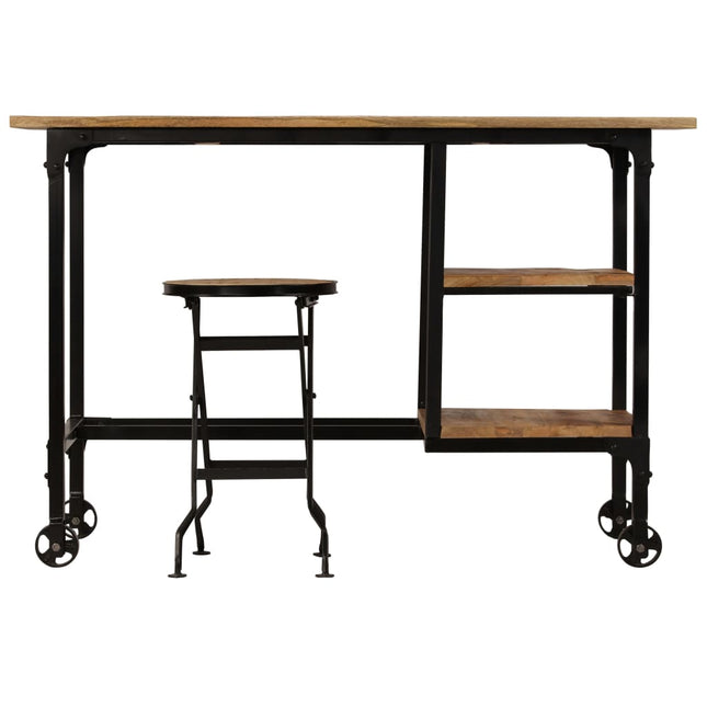 Bureau Avec Tabouret Pliant Bois De Manguier Massif 115X50X76Cm