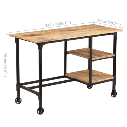 Bureau Avec Tabouret Pliant Bois De Manguier Massif 115X50X76Cm