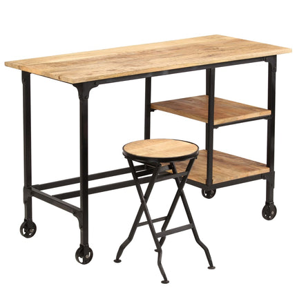 Bureau Avec Tabouret Pliant Bois De Manguier Massif 115X50X76Cm