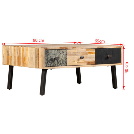 Table Basse Teck De Récupération Massif 90X65X40 Cm