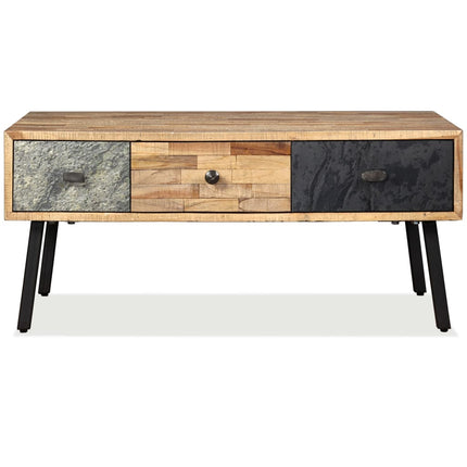 Table Basse Teck De Récupération Massif 90X65X40 Cm