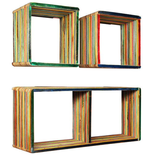 Jeu D'étagère Murale 3 Pcs Teck Massif Recyclé Multicolore