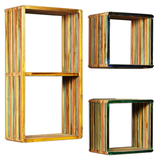 Jeu D'étagère Murale 3 Pcs Teck Massif Recyclé Multicolore