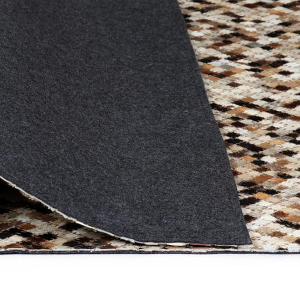 Tapis Cuir Véritable Patchwork Carré Marron/Blanc