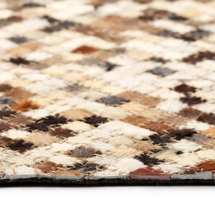 Tapis Cuir Véritable Patchwork Carré Marron/Blanc