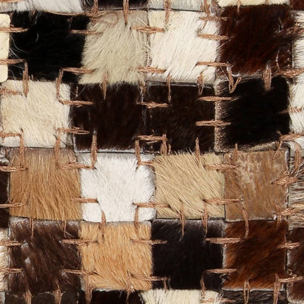 Tapis Cuir Véritable Patchwork Carré Marron/Blanc