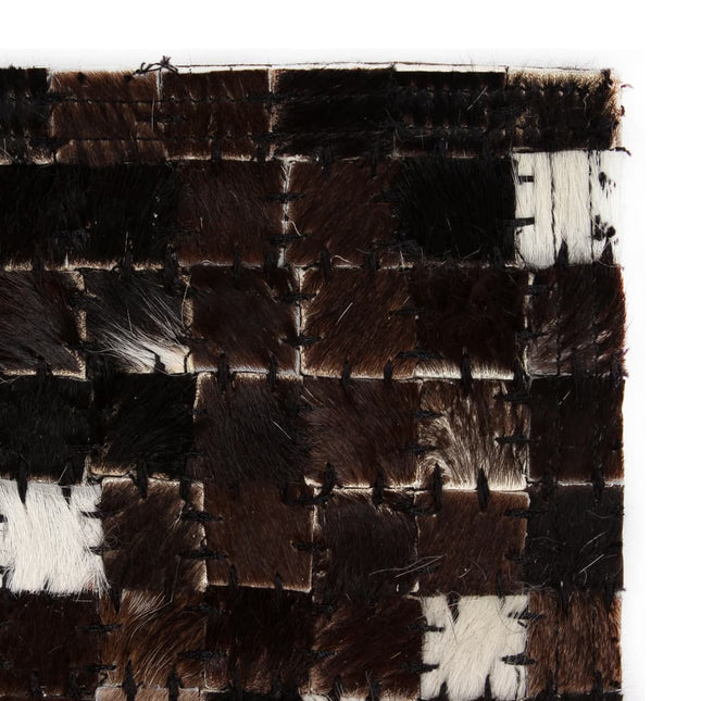 Tapis Cuir Véritable Patchwork Carré Noir/Blanc