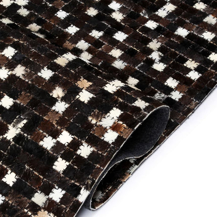 Tapis Cuir Véritable Patchwork Carré Noir/Blanc