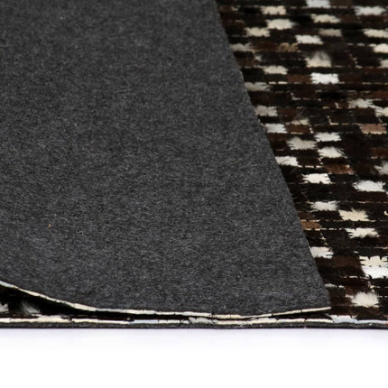 Tapis Cuir Véritable Patchwork Carré Noir/Blanc