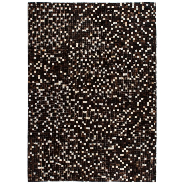 Tapis Cuir Véritable Patchwork Carré Noir/Blanc