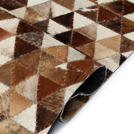 Tapis Cuir Véritable Patchwork 80 X 150Cm Triangle Marron/Blanc