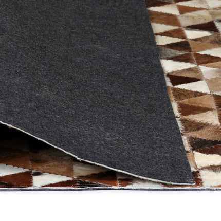 Tapis Cuir Véritable Patchwork 80 X 150Cm Triangle Marron/Blanc