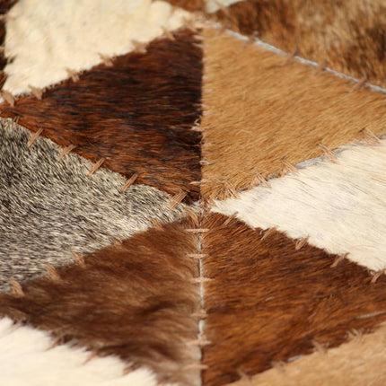 Tapis Cuir Véritable Patchwork 80 X 150Cm Triangle Marron/Blanc