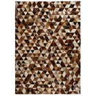 Tapis Cuir Véritable Patchwork 80 X 150Cm Triangle Marron/Blanc