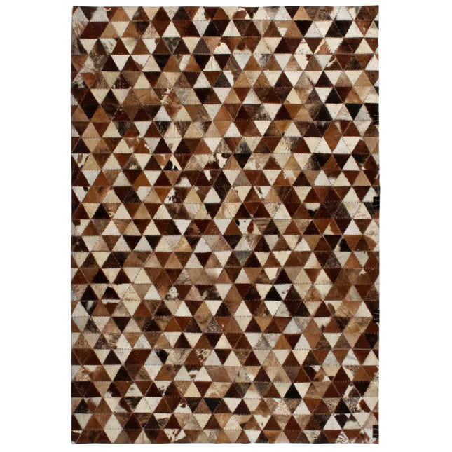 Tapis Cuir Véritable Patchwork 80 X 150Cm Triangle Marron/Blanc