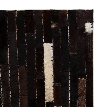 Tapis Cuir Véritable Patchwork Rayures Noir/Blanc
