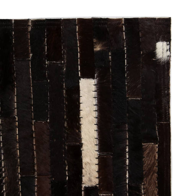 Tapis Cuir Véritable Patchwork Rayures Noir/Blanc