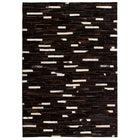 Tapis Cuir Véritable Patchwork Rayures Noir/Blanc
