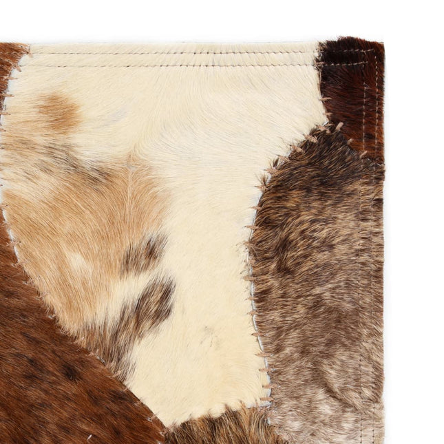 Tapis Cuir Véritable Patchwork Aléatoire Marron/Blanc