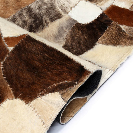 Tapis Cuir Véritable Patchwork Aléatoire Marron/Blanc