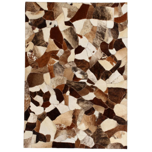Tapis Cuir Véritable Patchwork Aléatoire Marron/Blanc