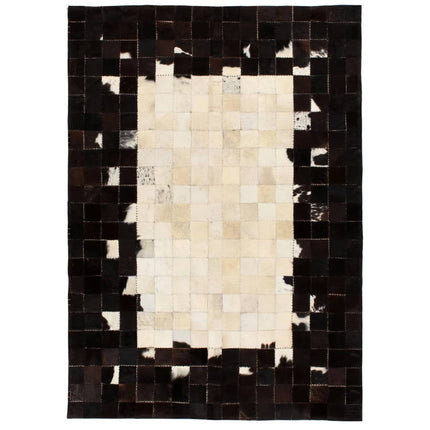 Tapis Cuir Véritable Patchwork Carré Noir/Blanc