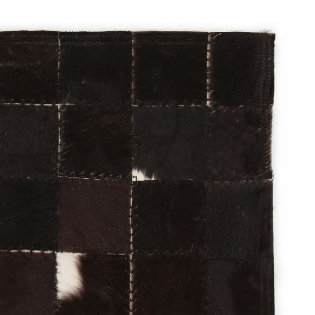 Tapis Cuir Véritable Patchwork Carré Noir/Blanc