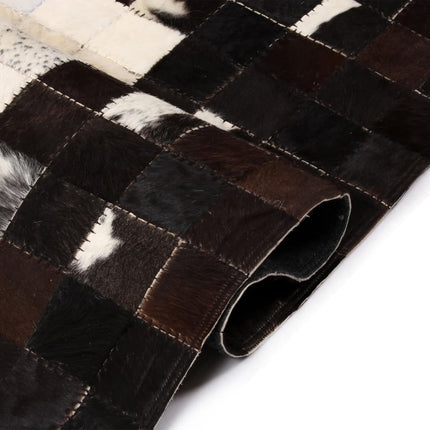 Tapis Cuir Véritable Patchwork Carré Noir/Blanc