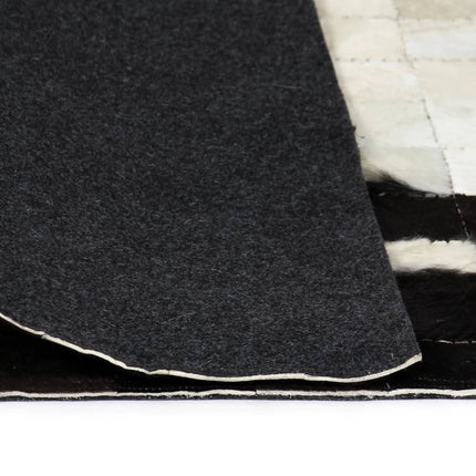Tapis Cuir Véritable Patchwork Carré Noir/Blanc