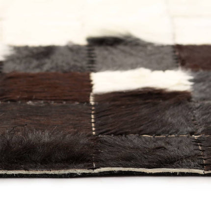 Tapis Cuir Véritable Patchwork Carré Noir/Blanc