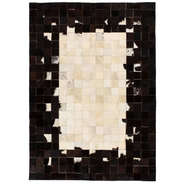 Tapis Cuir Véritable Patchwork Carré Noir/Blanc