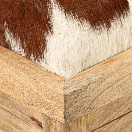 Banc De Rangement Cuir Véritable Bois De Manguier 80X44X44 Cm
