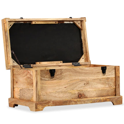Banc De Rangement Cuir Véritable Bois De Manguier 80X44X44 Cm