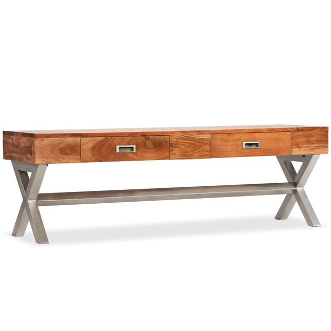 Meuble Tv Avec Tiroirs Bois D’acacia Massif 140 Cm