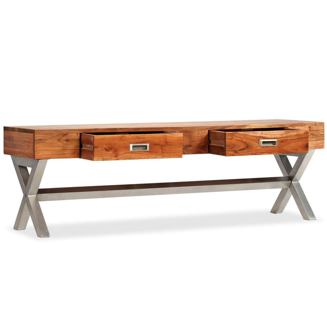 Meuble Tv Avec Tiroirs Bois D’acacia Massif 140 Cm