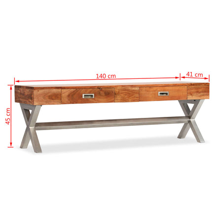 Meuble Tv Avec Tiroirs Bois D’acacia Massif 140 Cm