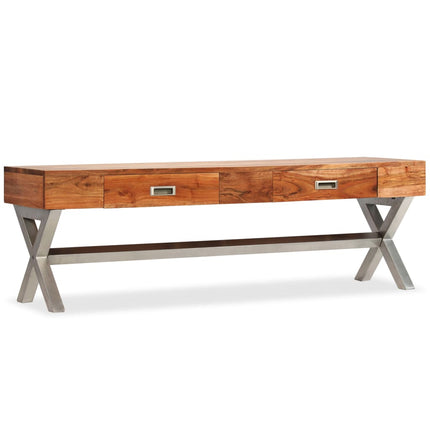 Meuble Tv Avec Tiroirs Bois D’acacia Massif 140 Cm