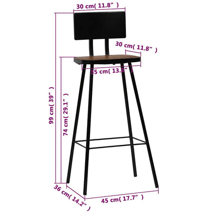 Tabourets De Bar Lot De 2 Bois Massif De Récupération