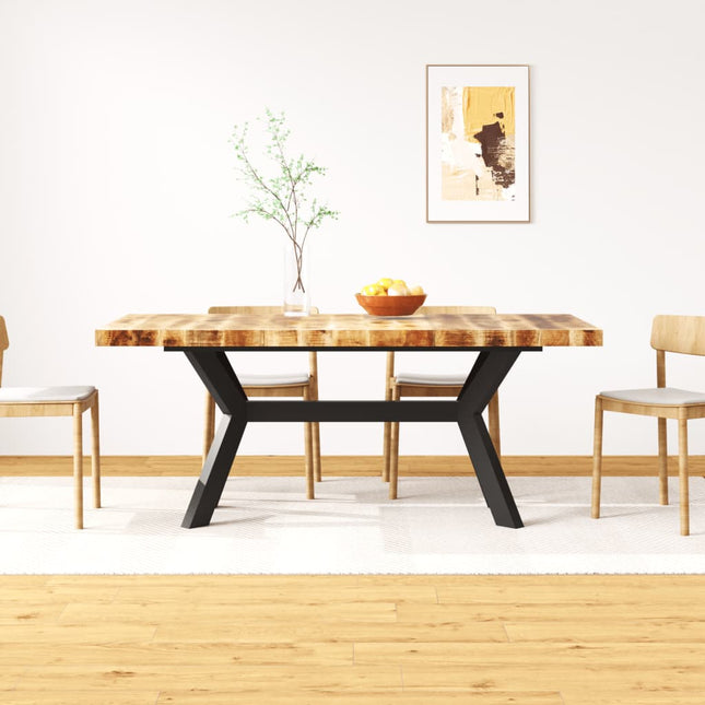 Table À Manger Bois De Manguier Massif Et Croix En Acier 180 Cm