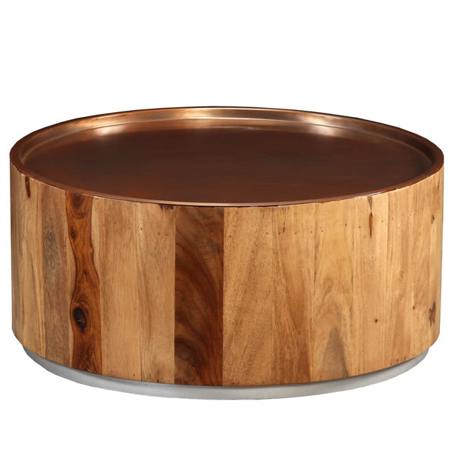 Table Basse Bois Massif Et Acier 68 Cm