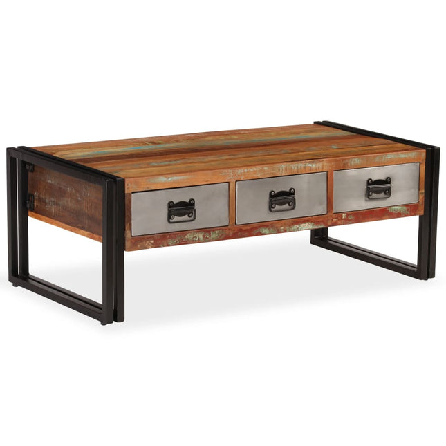 Table Basse Avec 3 Tiroirs Bois De Récupération 100X50X35 Cm