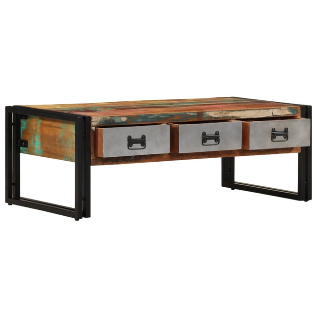 Table Basse Avec 3 Tiroirs Bois De Récupération 100X50X35 Cm